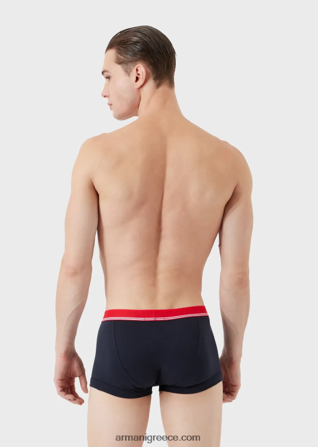 άνδρες Armani συσκευασίες τριών σλιπ μποξεράκι από οργανικό βαμβάκι με μικτή ζώνη 4046R61761 ναυτικό μπλε