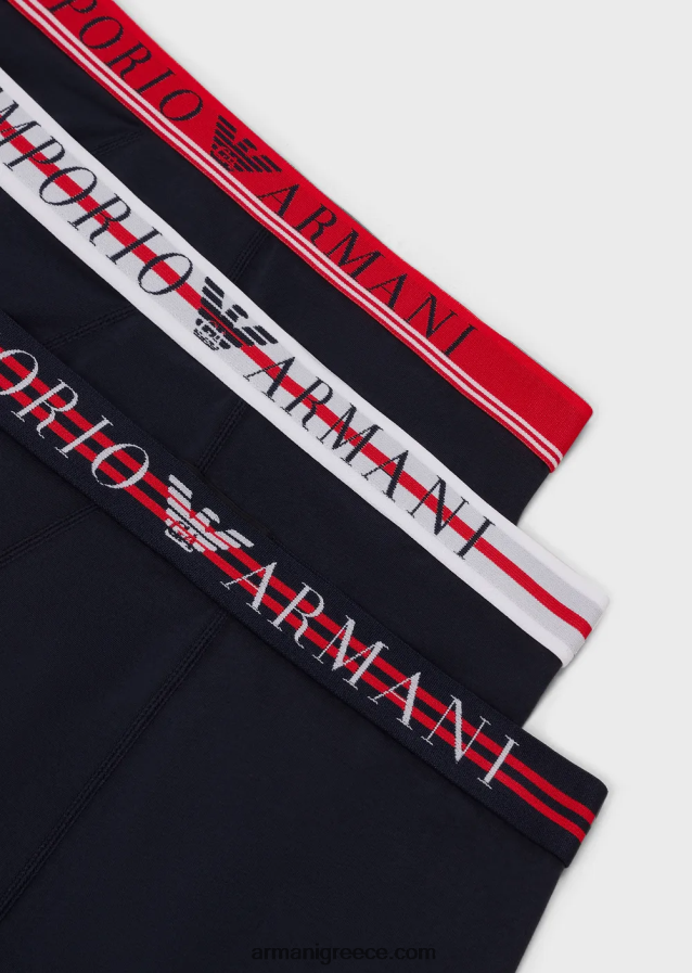 άνδρες Armani συσκευασίες τριών σλιπ μποξεράκι από οργανικό βαμβάκι με μικτή ζώνη 4046R61761 ναυτικό μπλε