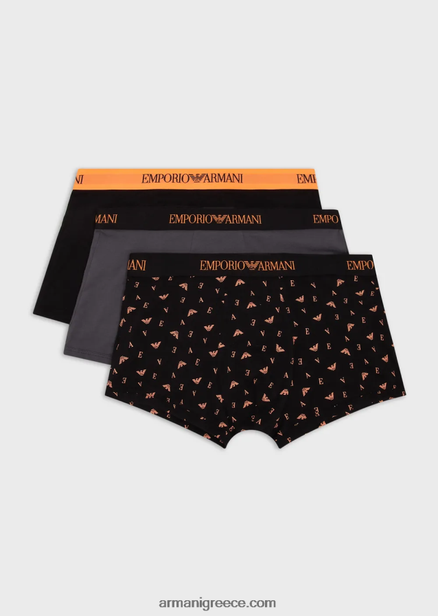 άνδρες Armani συσκευασίες τριών σλιπ μποξεράκι από καθαρό βαμβάκι 4046R61762 μαύρος