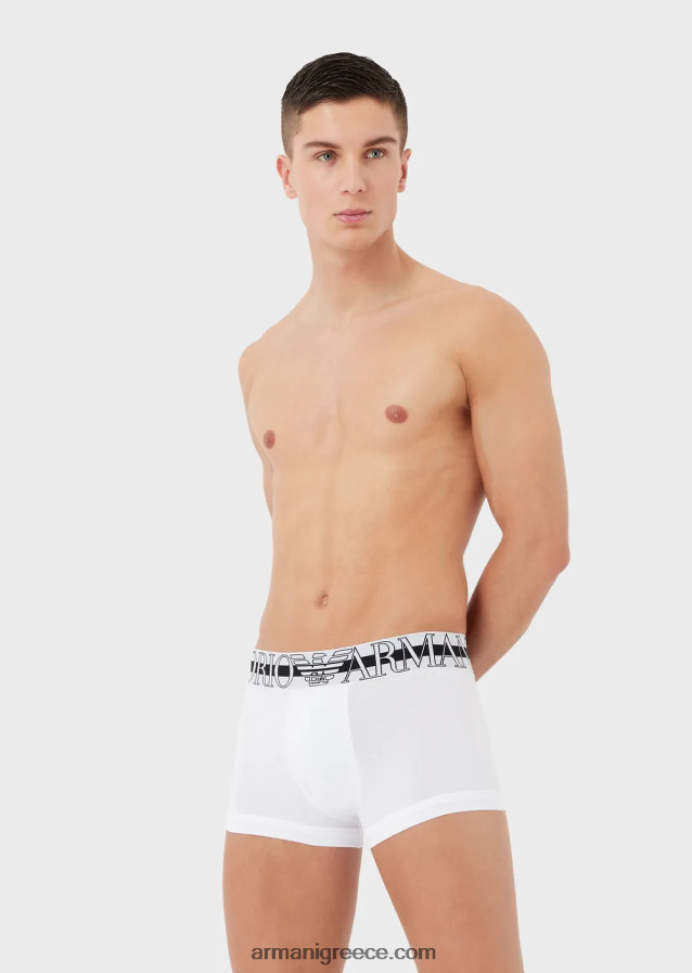 άνδρες Armani σλιπ μποξερ από οργανικό βαμβάκι με μεγάλο λογότυπο 4046R61771 άσπρο