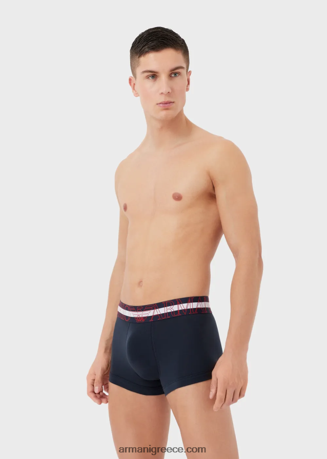 άνδρες Armani σλιπ μποξερ από οργανικό βαμβάκι με μεγάλο λογότυπο 4046R61773 ναυτικό μπλε
