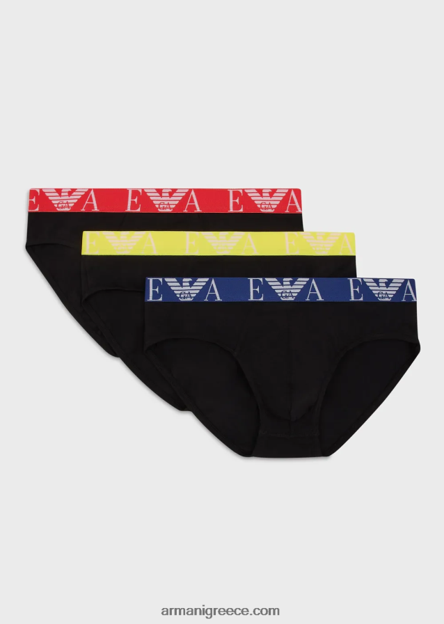 άνδρες Armani τριών σλιπ με έντονο μονόγραμμα λογότυπο στη μέση 4046R61786 μαύρος