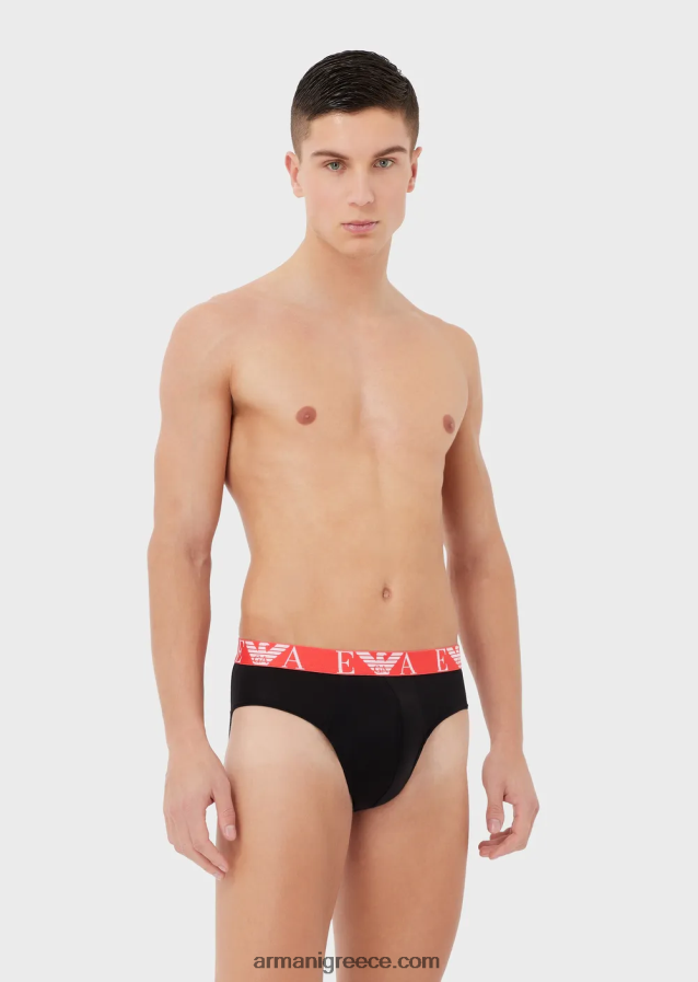 άνδρες Armani τριών σλιπ με έντονο μονόγραμμα λογότυπο στη μέση 4046R61786 μαύρος