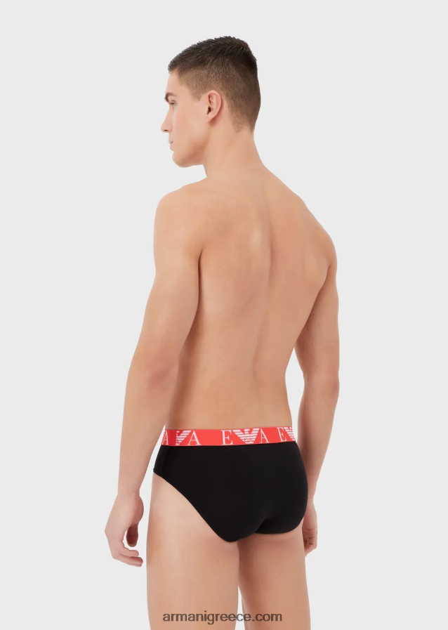 άνδρες Armani τριών σλιπ με έντονο μονόγραμμα λογότυπο στη μέση 4046R61786 μαύρος
