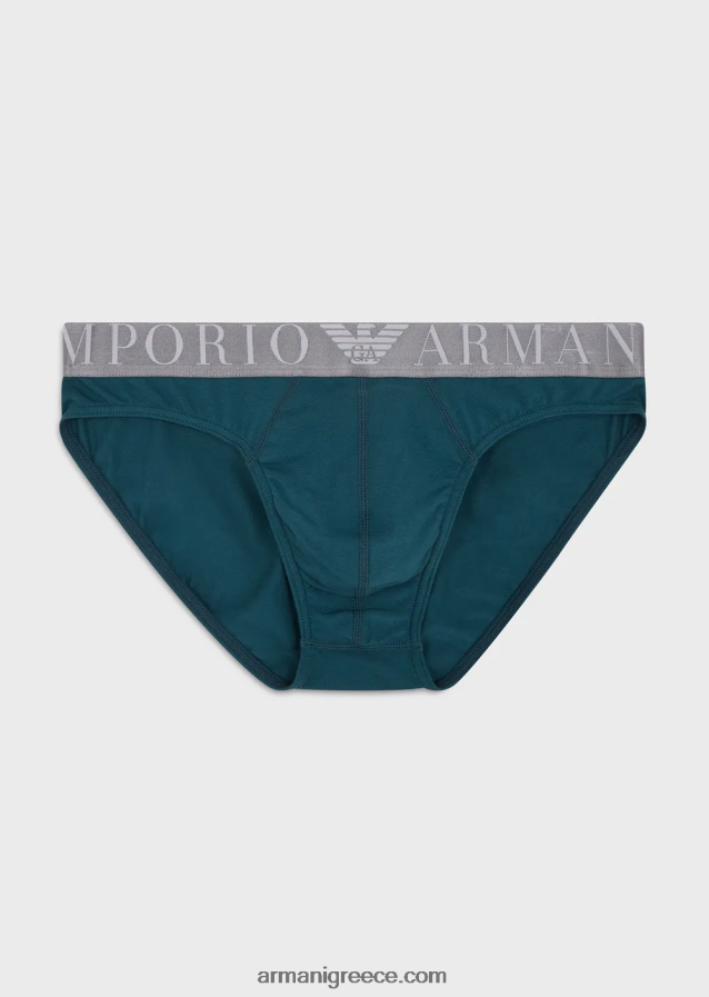 άνδρες Armani Σλιπ από οργανικό βαμβάκι με γυαλιστερό λογότυπο στη μέση 4046R61796 πετρέλαιο