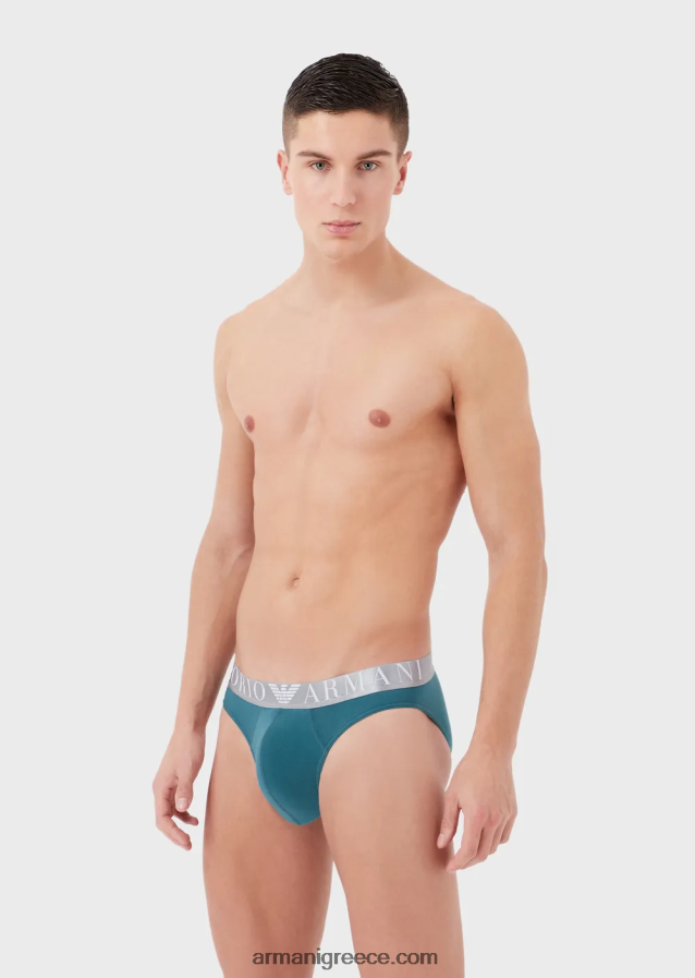 άνδρες Armani Σλιπ από οργανικό βαμβάκι με γυαλιστερό λογότυπο στη μέση 4046R61796 πετρέλαιο