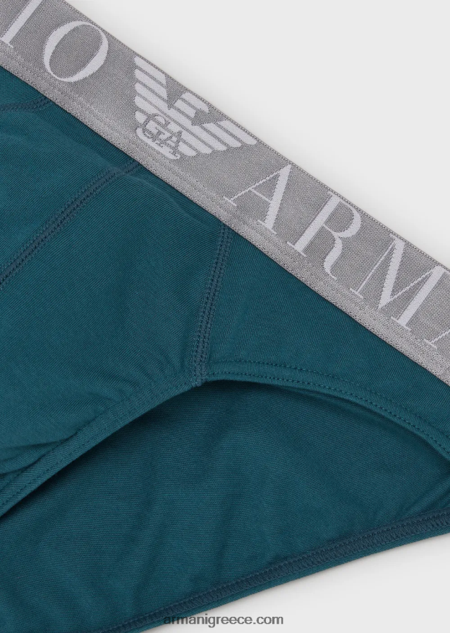 άνδρες Armani Σλιπ από οργανικό βαμβάκι με γυαλιστερό λογότυπο στη μέση 4046R61796 πετρέλαιο