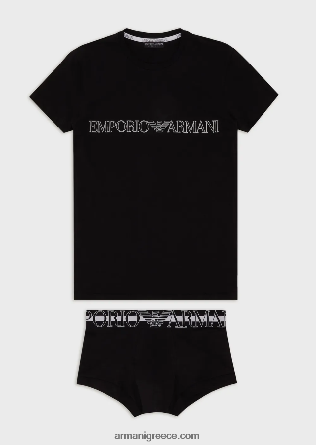 άνδρες Armani εσώρουχο από οργανικό βαμβάκι και σλιπ μποξεράκι σετ με μεγάλογο 4046R61803 μαύρος