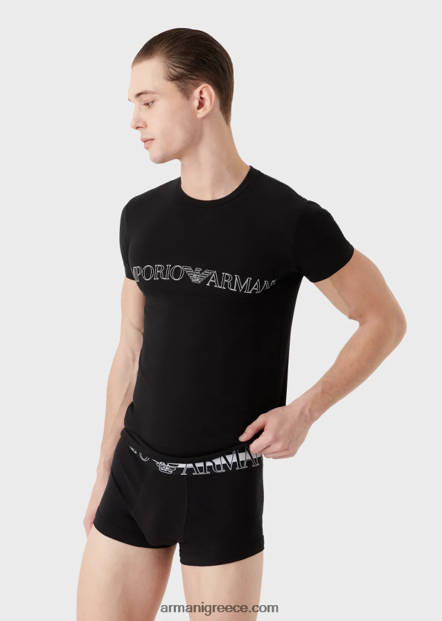 άνδρες Armani εσώρουχο από οργανικό βαμβάκι και σλιπ μποξεράκι σετ με μεγάλογο 4046R61803 μαύρος
