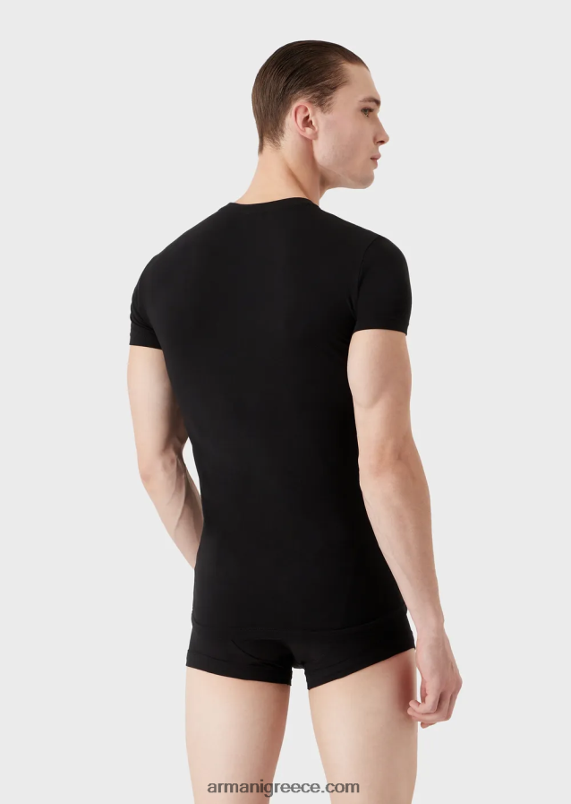 άνδρες Armani εσώρουχο από οργανικό βαμβάκι και σλιπ μποξεράκι σετ με μεγάλογο 4046R61803 μαύρος