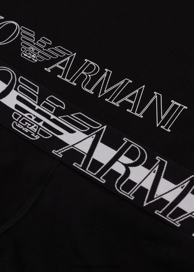 άνδρες Armani εσώρουχο από οργανικό βαμβάκι και σλιπ μποξεράκι σετ με μεγάλογο 4046R61803 μαύρος