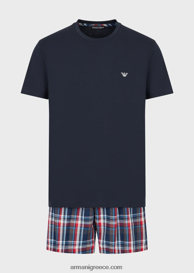 άνδρες Armani Πυτζάμες μπόξερ μοτίβο ζακάρ 4046R61805 μπλε ναυτικό