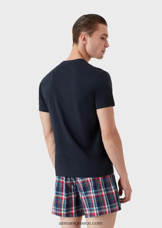 άνδρες Armani Πυτζάμες μπόξερ μοτίβο ζακάρ 4046R61805 μπλε ναυτικό