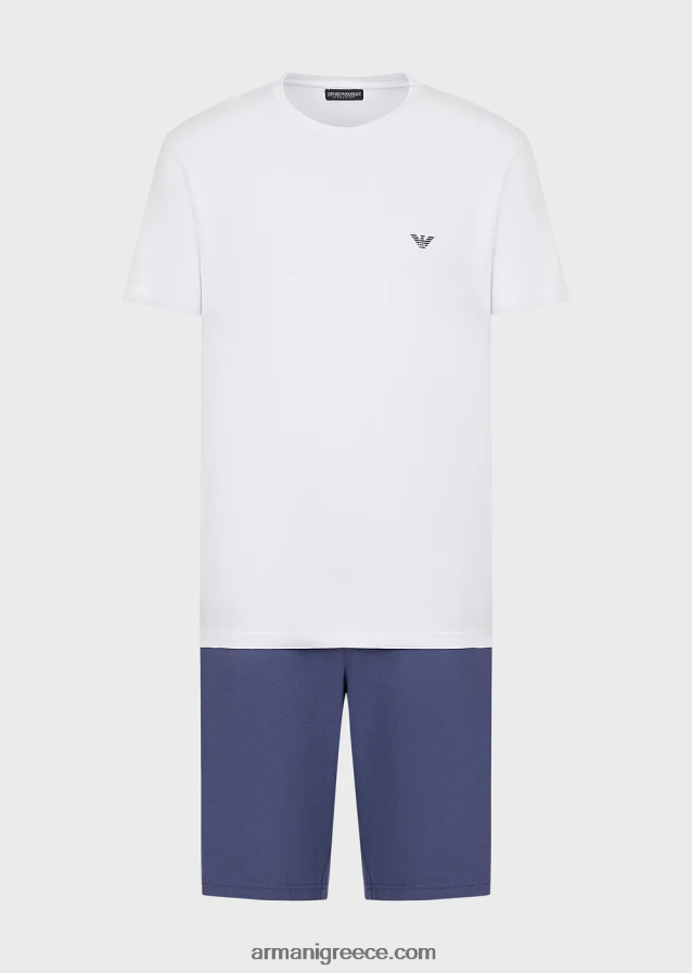 άνδρες Armani κοντές πιτζάμες με λογότυπο αντοχής 4046R61807 άσπρο