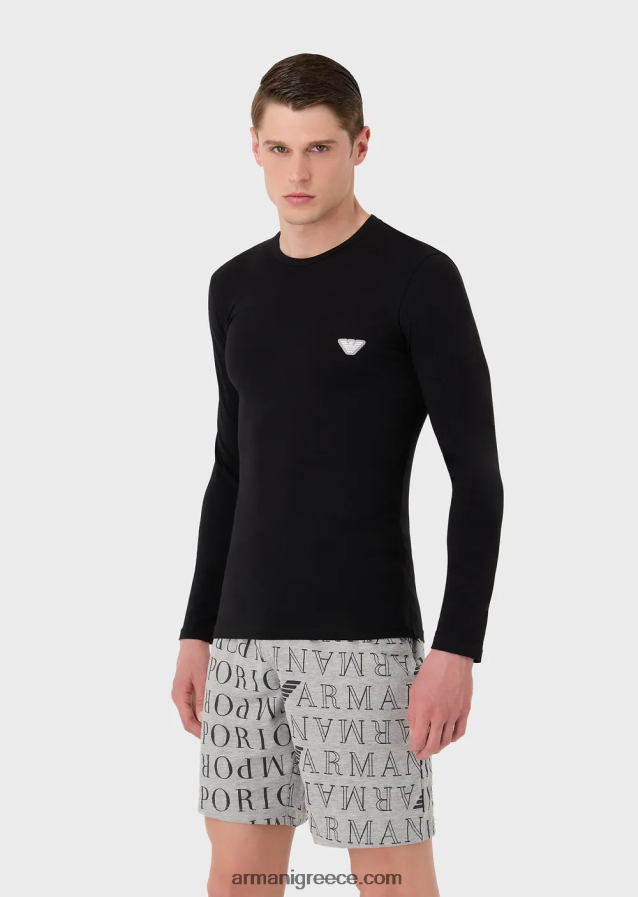 άνδρες Armani εσώρουχο από οργανικό βαμβάκι σε λεπτή εφαρμογή με γυαλιστερό λογότυπο 4046R61808 μαύρος