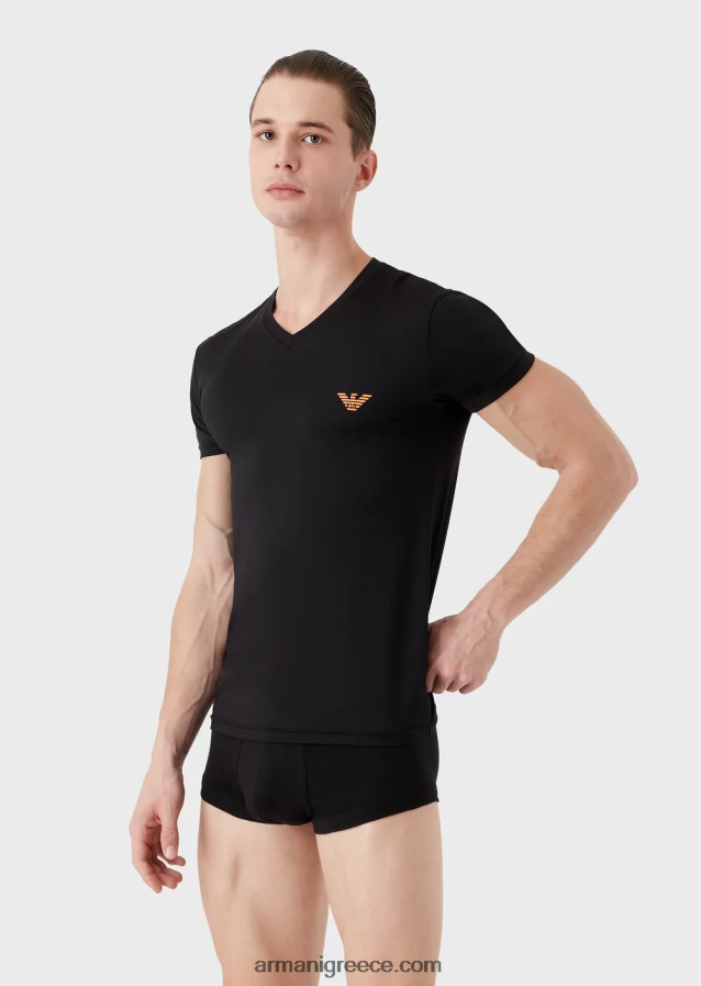 άνδρες Armani Εσωρούχο με λαιμόκοψη από μικροΐνες 4046R61812 μαύρος