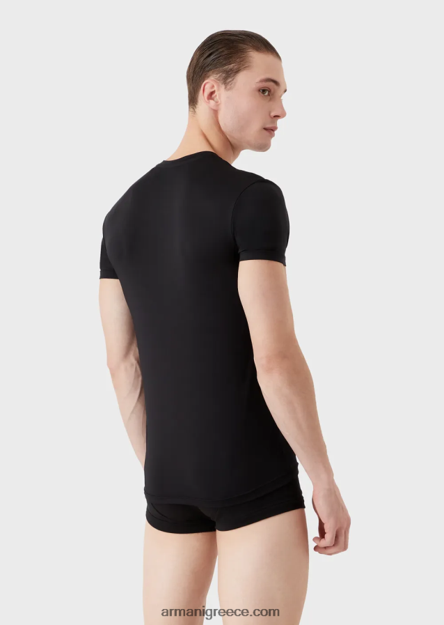 άνδρες Armani Εσωρούχο με λαιμόκοψη από μικροΐνες 4046R61812 μαύρος