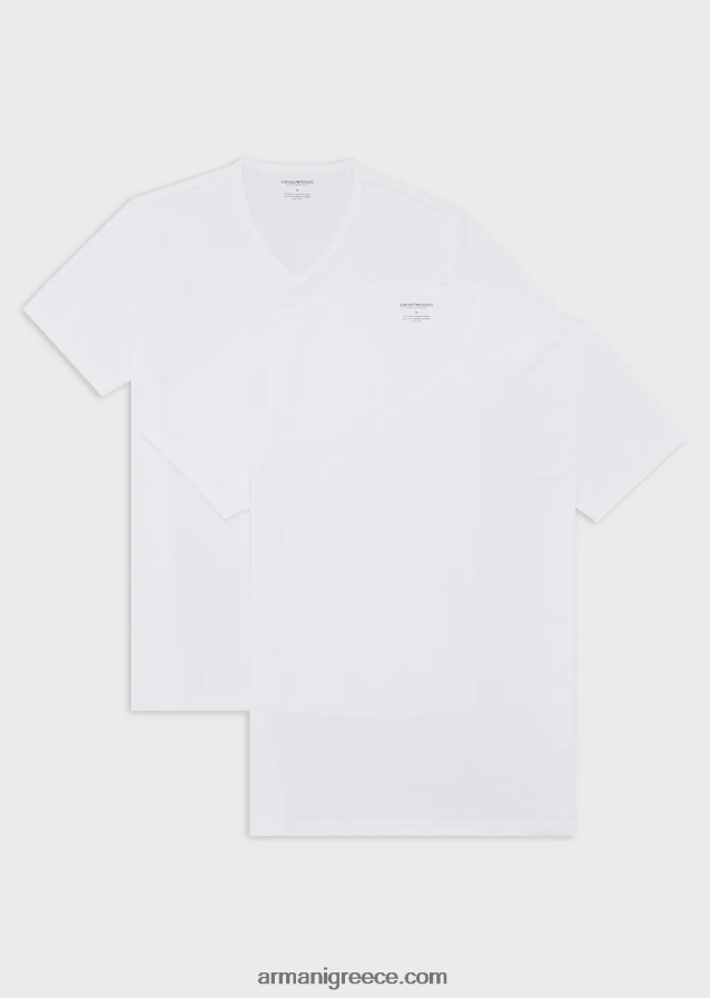 άνδρες Armani δύο συσκευασίες κανονικής εφαρμογής, από καθαρό βαμβάκι, εσώρουχα με λαιμόκοψη 4046R61816 άσπρο