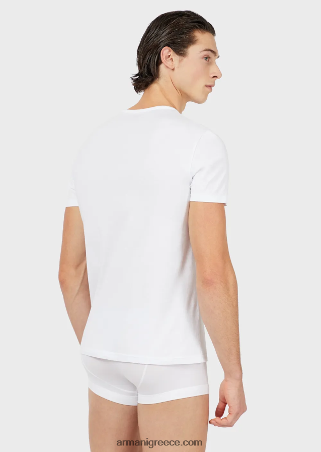 άνδρες Armani δύο συσκευασίες κανονικής εφαρμογής, από καθαρό βαμβάκι, εσώρουχα με λαιμόκοψη 4046R61816 άσπρο