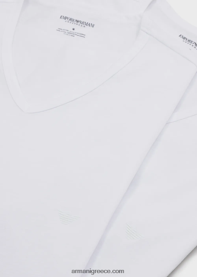 άνδρες Armani δύο συσκευασίες κανονικής εφαρμογής, από καθαρό βαμβάκι, εσώρουχα με λαιμόκοψη 4046R61816 άσπρο