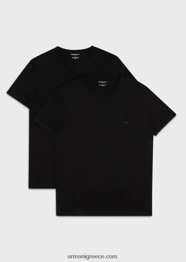 άνδρες Armani δύο συσκευασίες κανονικής εφαρμογής, από καθαρό βαμβάκι, εσώρουχα με λαιμόκοψη 4046R61817 μαύρος