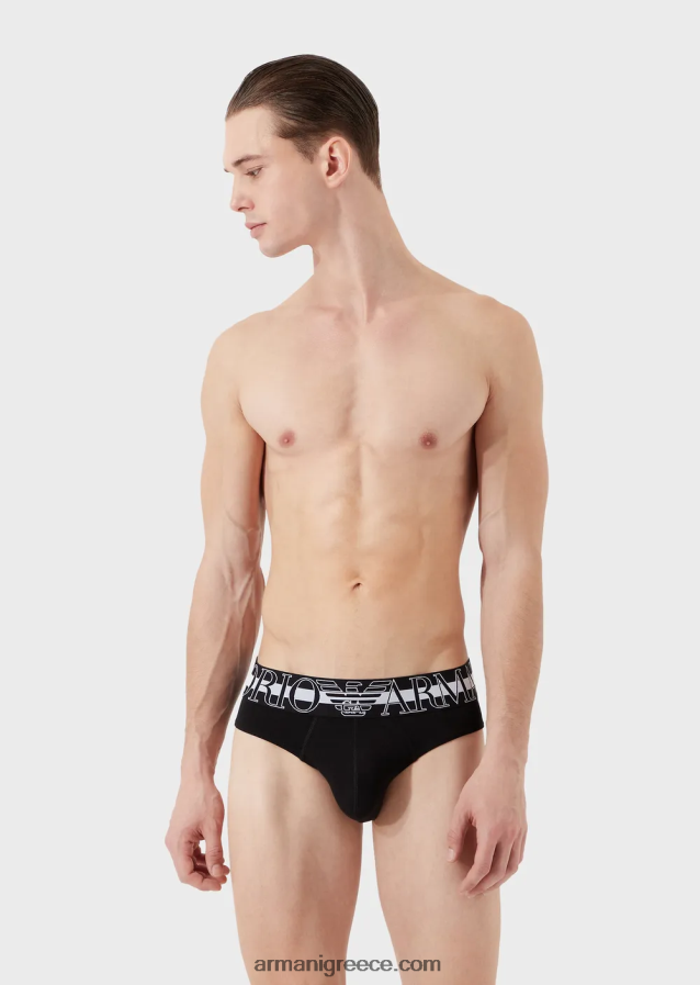 άνδρες Armani megalogo σλιπ από οργανικό βαμβάκι 4046R61792 μαύρος