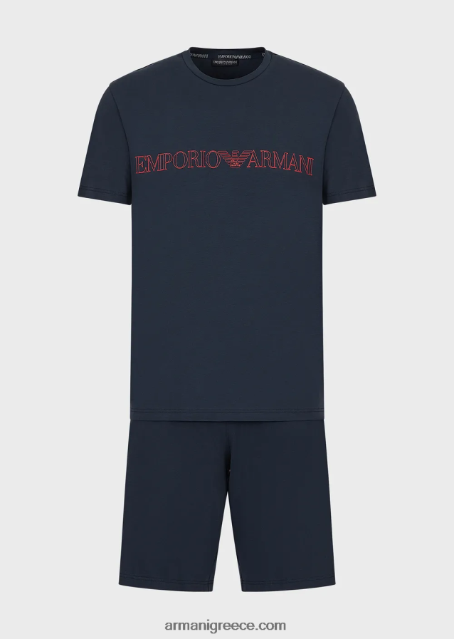 άνδρες Armani megalogo πιτζάμες από βιολογικό βαμβάκι 4046R61804 ναυτικό μπλε