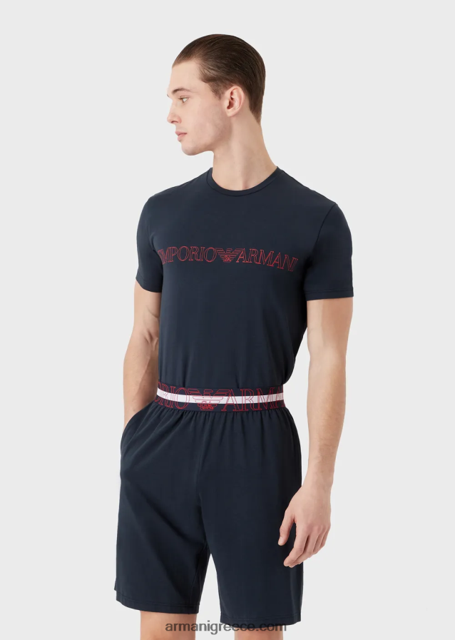 άνδρες Armani megalogo πιτζάμες από βιολογικό βαμβάκι 4046R61804 ναυτικό μπλε