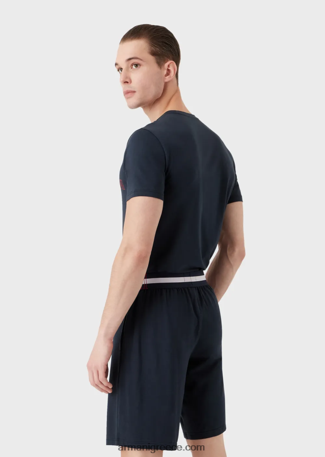 άνδρες Armani megalogo πιτζάμες από βιολογικό βαμβάκι 4046R61804 ναυτικό μπλε