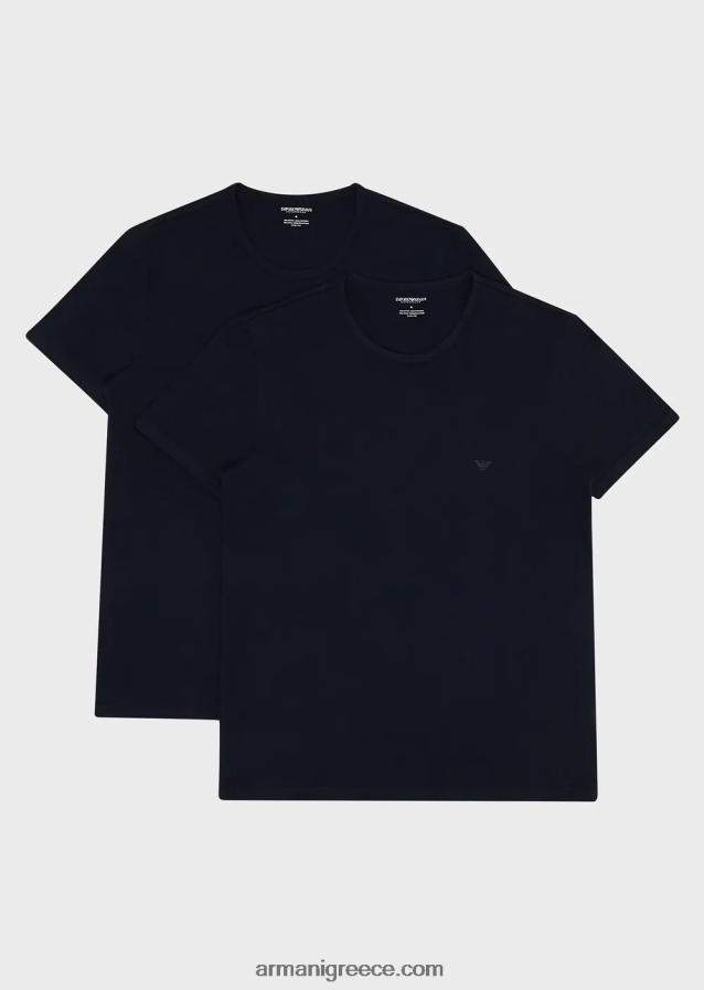 άνδρες Armani δύο πακέτα κανονικής εφαρμογής, από καθαρό βαμβακερό t-shirt με εσώρουχα 4046R61818 ναυτικό μπλε