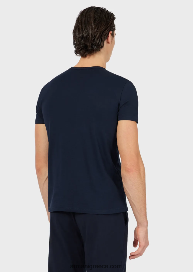 άνδρες Armani δύο πακέτα κανονικής εφαρμογής, από καθαρό βαμβακερό t-shirt με εσώρουχα 4046R61818 ναυτικό μπλε