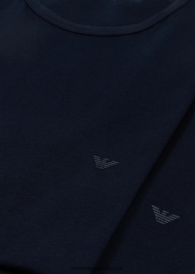 άνδρες Armani δύο πακέτα κανονικής εφαρμογής, από καθαρό βαμβακερό t-shirt με εσώρουχα 4046R61818 ναυτικό μπλε