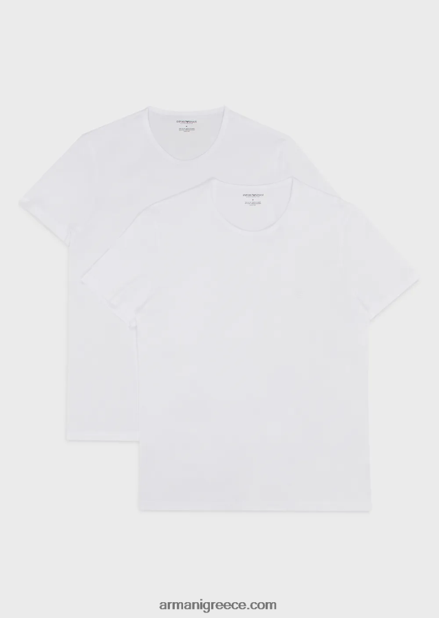 άνδρες Armani δύο πακέτα κανονικής εφαρμογής, από καθαρό βαμβακερό t-shirt με εσώρουχα 4046R61819 άσπρο