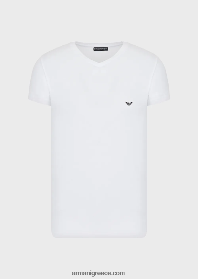 άνδρες Armani βασικό t-shirt με λαιμόκοψη σε εσώρουχα 4046R61824 άσπρο