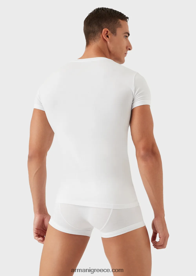 άνδρες Armani βασικό t-shirt με λαιμόκοψη σε εσώρουχα 4046R61824 άσπρο