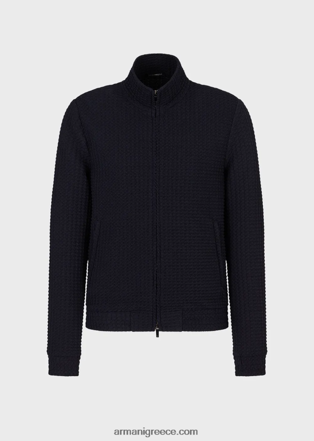 άνδρες Armani Μάλλινη μπλούζον 3d-effect houndstooth 4046R61321 ναυτικό μπλε