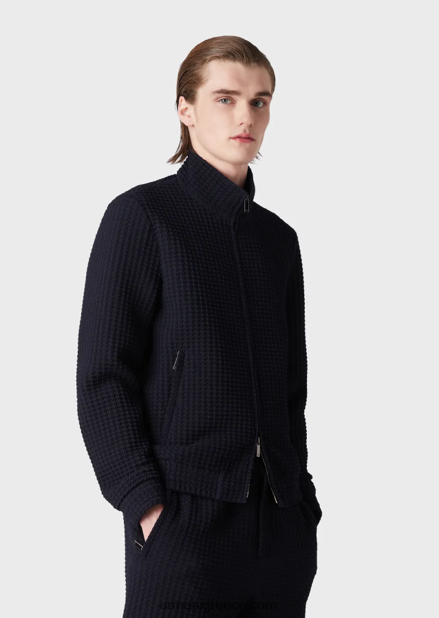 άνδρες Armani Μάλλινη μπλούζον 3d-effect houndstooth 4046R61321 ναυτικό μπλε