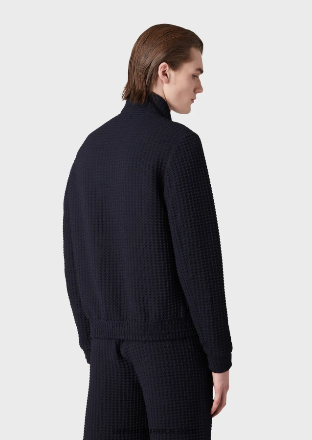 άνδρες Armani Μάλλινη μπλούζον 3d-effect houndstooth 4046R61321 ναυτικό μπλε