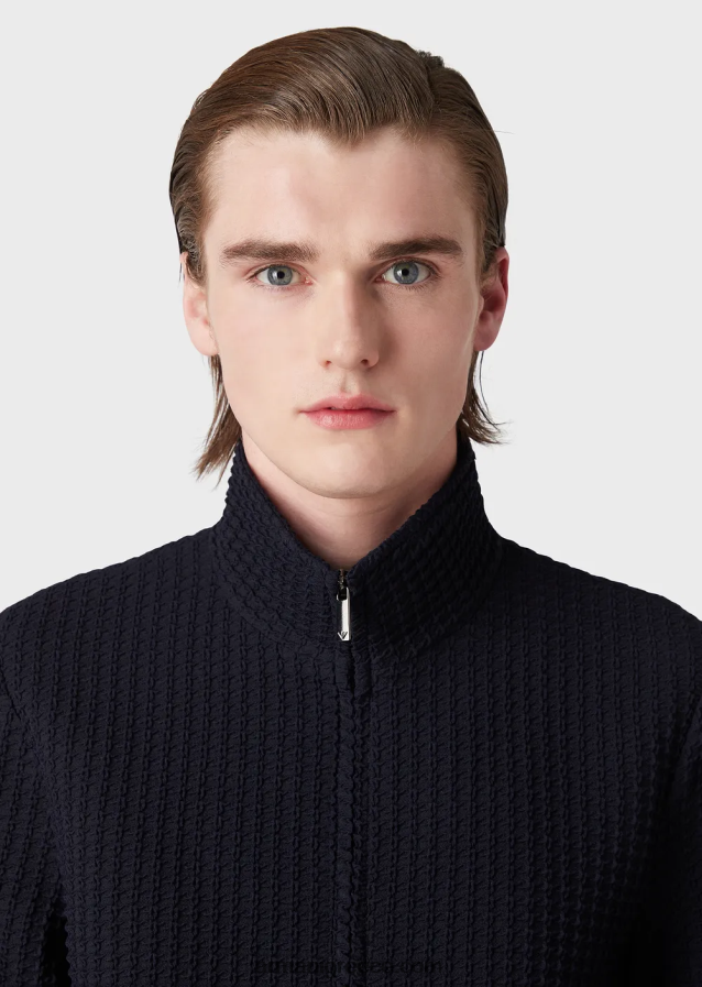 άνδρες Armani Μάλλινη μπλούζον 3d-effect houndstooth 4046R61321 ναυτικό μπλε