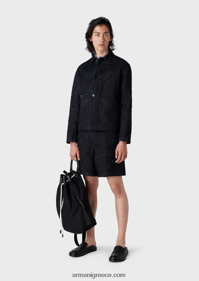 άνδρες Armani σακάκι καμβά με μεγάλο κέντημα παραλλαγής ασορτί χρώματος 4046R61301