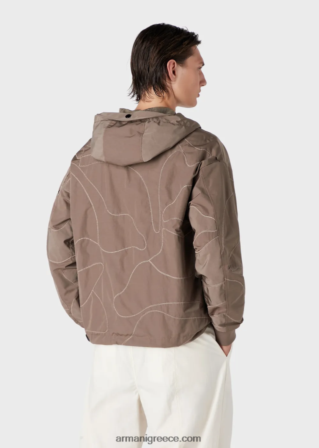 άνδρες Armani αναστρέψιμη μπλούζα με κουκούλα σε ασορτί χρώματος καμουφλάζ ελαφρύ κυματιστό νάιλον 4046R61305 καφέ