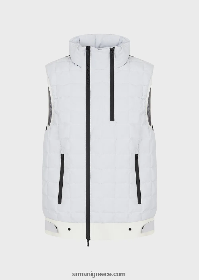 άνδρες Armani Απαραίτητα για ταξίδια αδιάβροχο καπιτονέ ανακυκλωμένο νάιλον αμάνικο μπουφάν με φερμουάρ 4046R61308 άσπρο
