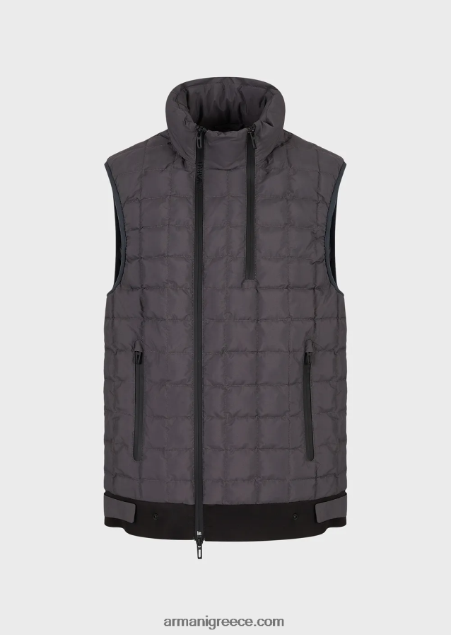 άνδρες Armani Απαραίτητα για ταξίδια αδιάβροχο καπιτονέ ανακυκλωμένο νάιλον αμάνικο μπουφάν με φερμουάρ 4046R61309 σκούρο γκρίζο
