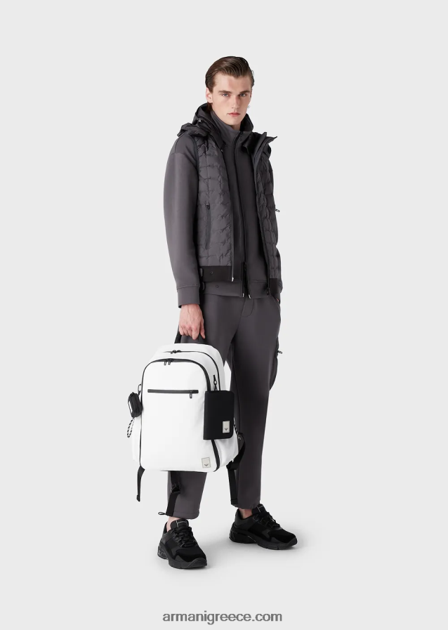 άνδρες Armani Απαραίτητα για ταξίδια αδιάβροχο καπιτονέ ανακυκλωμένο νάιλον αμάνικο μπουφάν με φερμουάρ 4046R61309 σκούρο γκρίζο