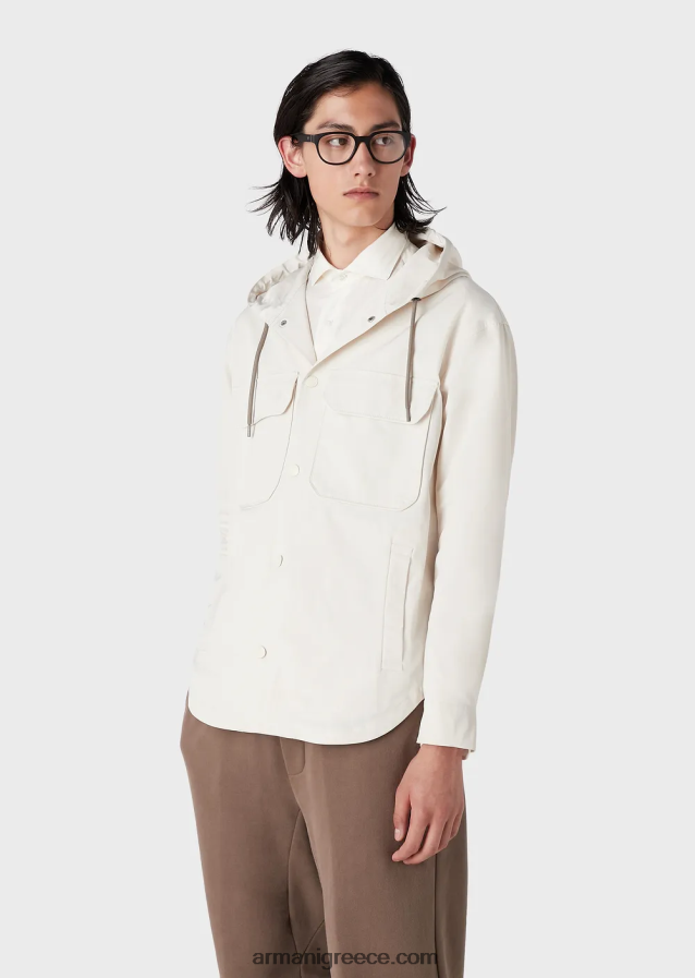 άνδρες Armani υδατοαπωθητικό σατέν νάιλον μπλουζόν με κουκούλα 4046R61310 μπεζ