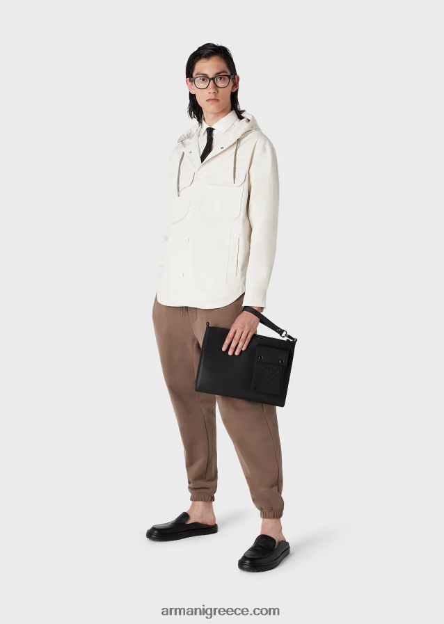 άνδρες Armani υδατοαπωθητικό σατέν νάιλον μπλουζόν με κουκούλα 4046R61310 μπεζ