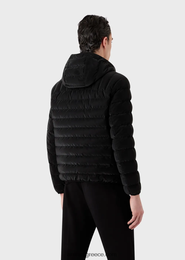 άνδρες Armani καπιτονέ νάιλον πουπουλένιο μπουφάν με κουκούλα 4046R61313 μαύρος