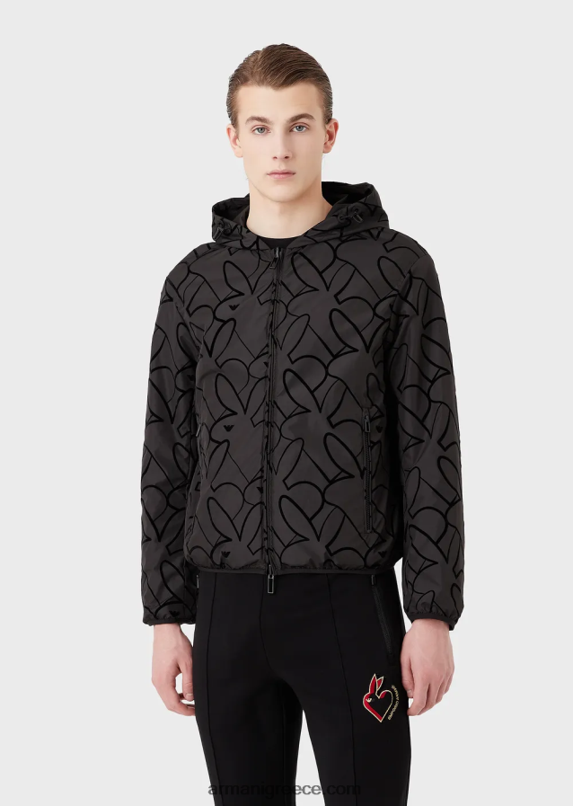 άνδρες Armani αναστρέψιμη μπλούζον με κουκούλα από νάιλον 4046R61314 μαύρος