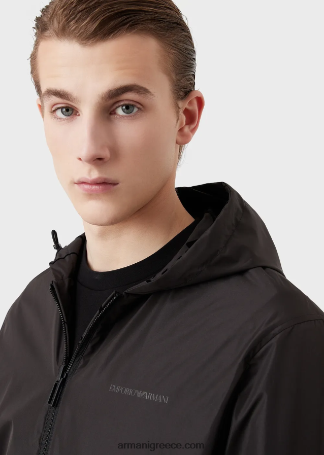 άνδρες Armani αναστρέψιμη μπλούζον με κουκούλα από νάιλον 4046R61314 μαύρος