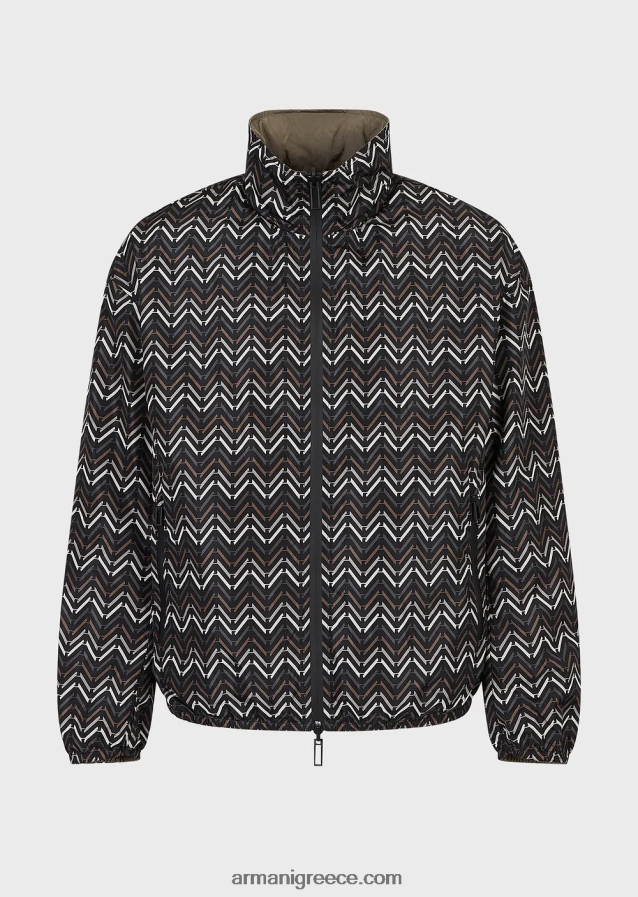 άνδρες Armani αναστρέψιμη νάιλον μπλούζα με πλήρες φερμουάρ με σχέδιο παντού 4046R61317 πρότυπο